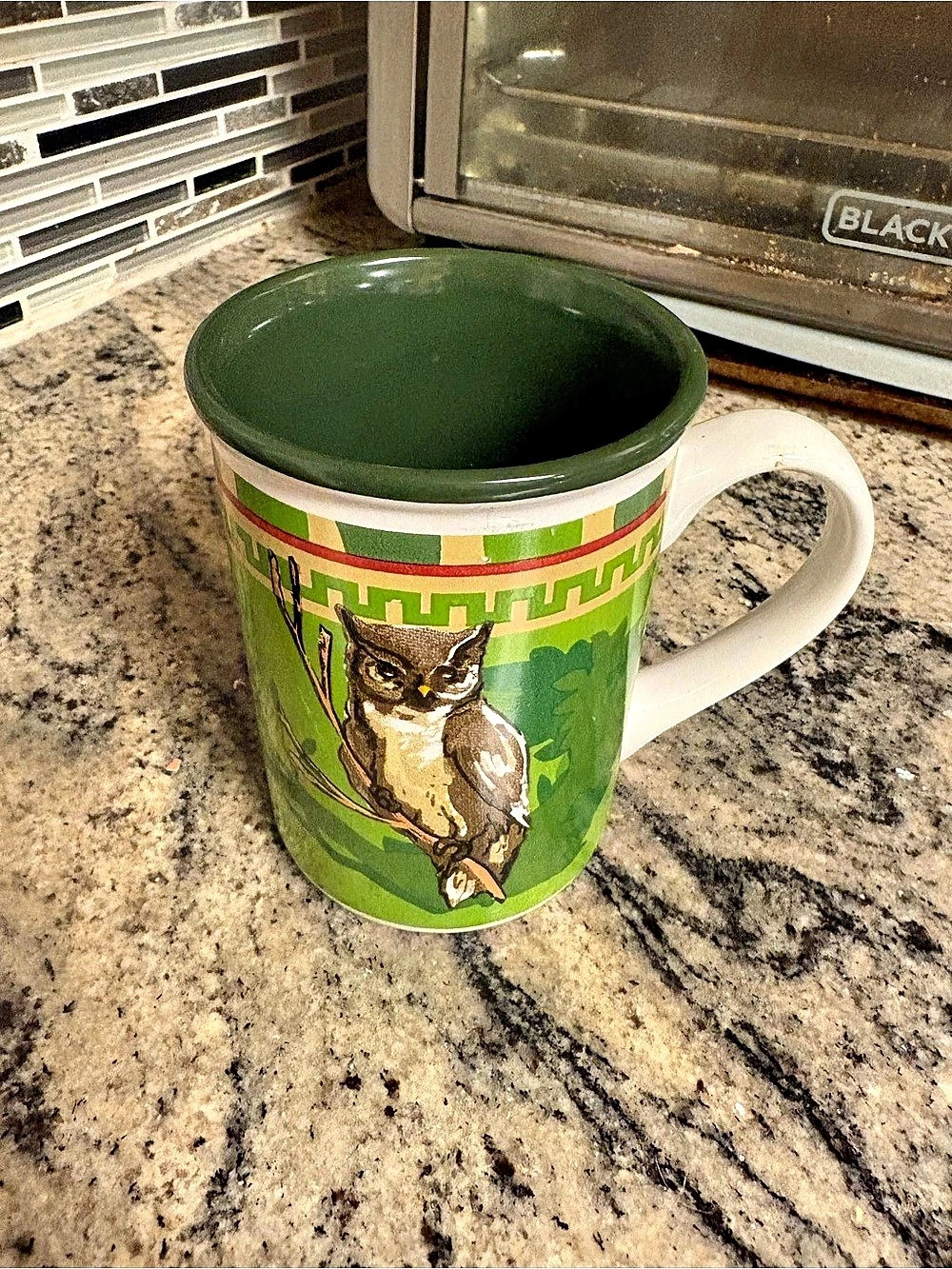 Gibson Everyday Owl Coffee Mug Green Woodland Ceramic Tea Cup 4.5" GUC